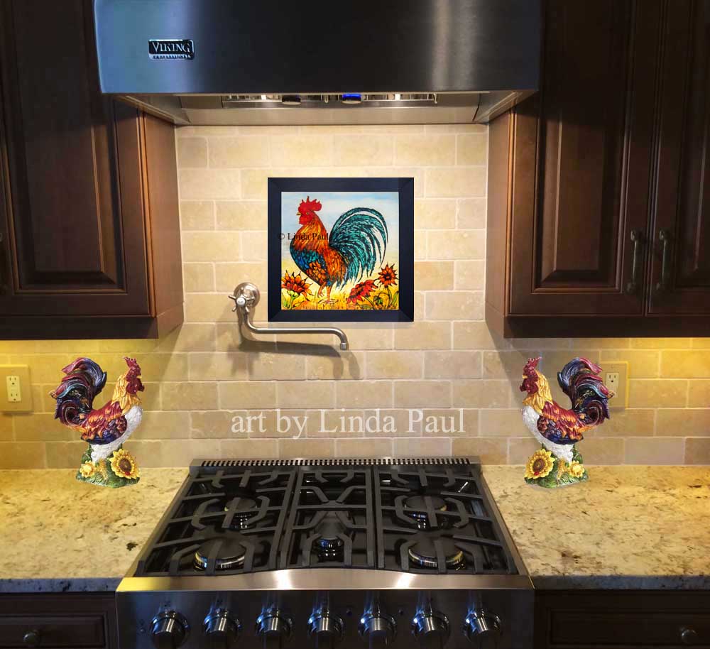 Rooster Kitchen Decor Wall Art Backsplash Painting